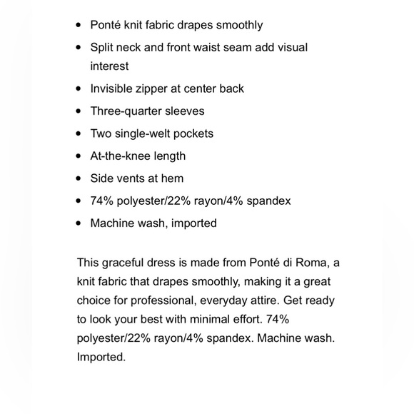 Lands End Ponte 3/4 Sleeve split neck shift dress - Picture 4 of 4